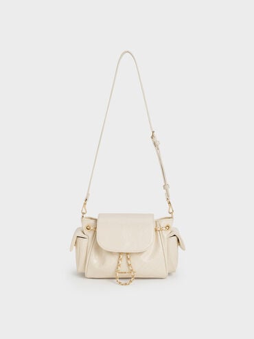 Duo Quilted Two-Way Front Flap Backpack, Cream, hi-res