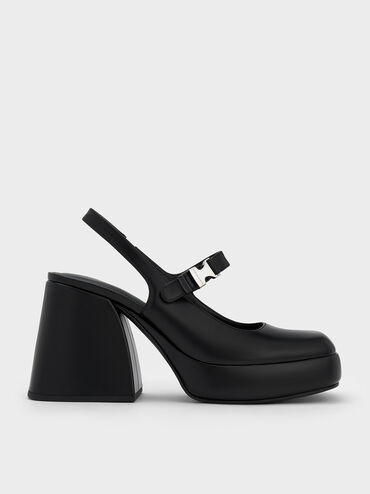 Laine Metallic-Buckle Platform Mary Janes, Black, hi-res