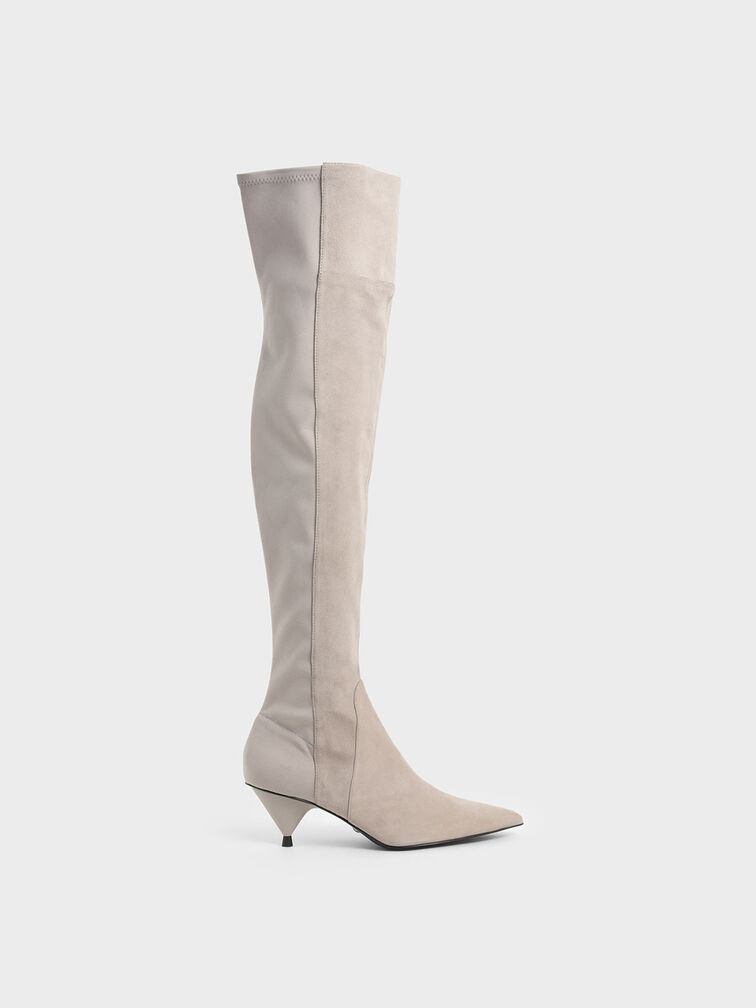 Thigh High Boots (Kid Suede), Grey, hi-res