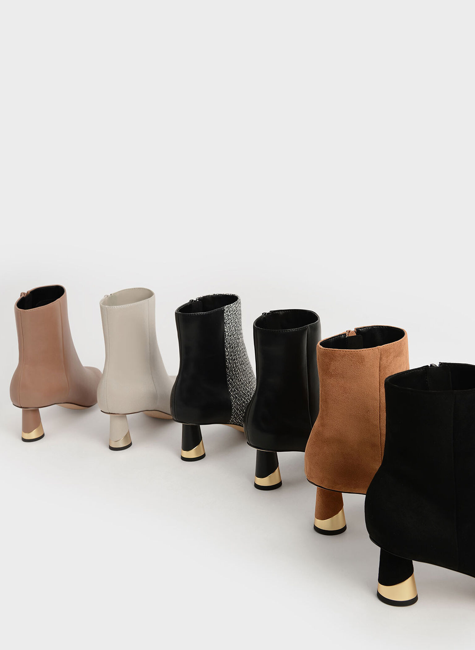 Metallic Heel Ankle Boots, Chalk, hi-res