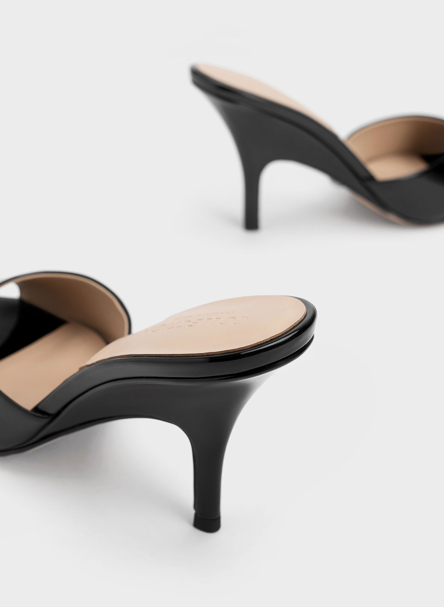 Patent Leather Round-Toe Heeled Mules, Black, hi-res
