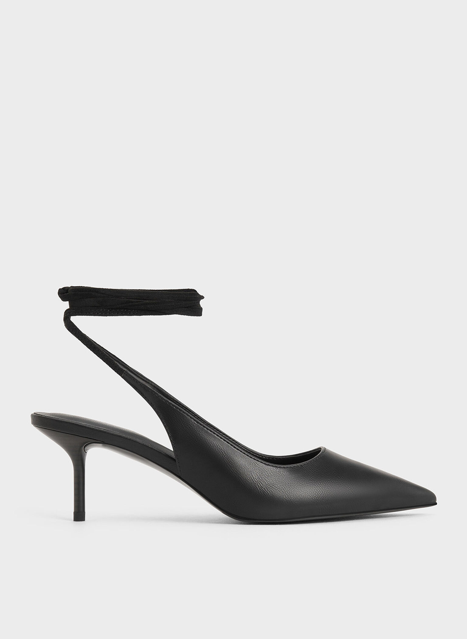 Textured Tie-Around Pointed-Toe Pumps, Black, hi-res