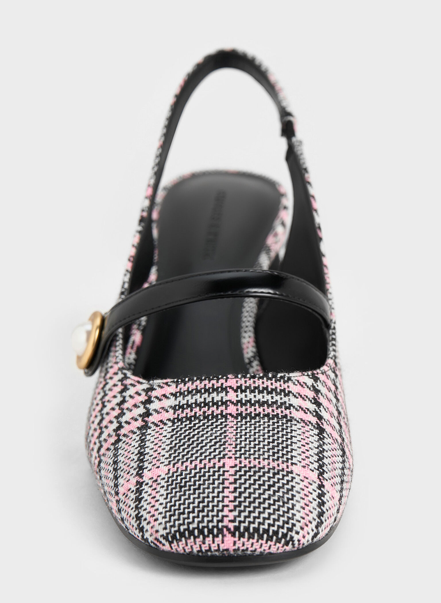 Plaid Pearl-Accent Mary Jane Pumps, Pink, hi-res