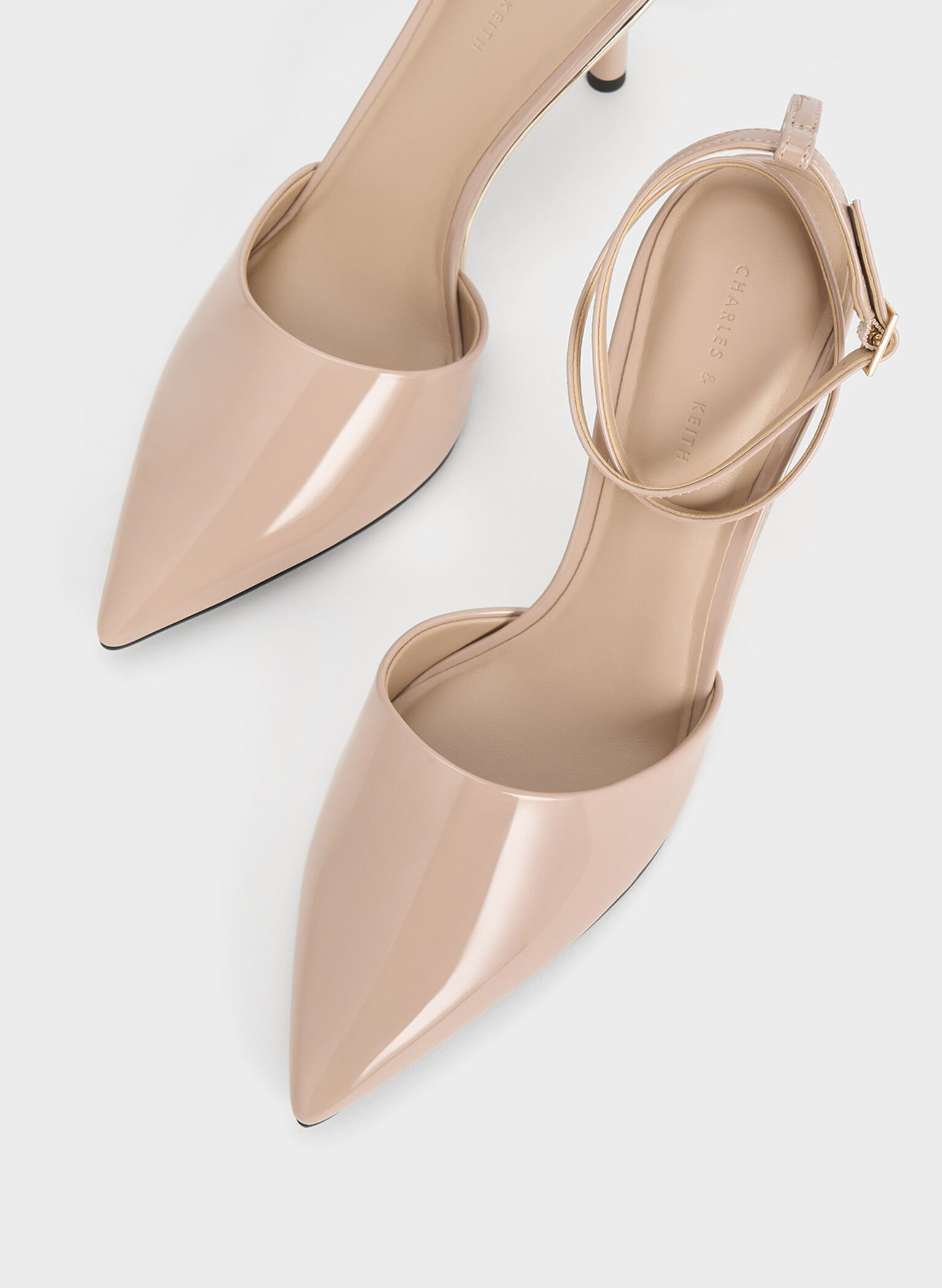 Patent Pointed-Toe Ankle-Strap Pumps, Nude, hi-res
