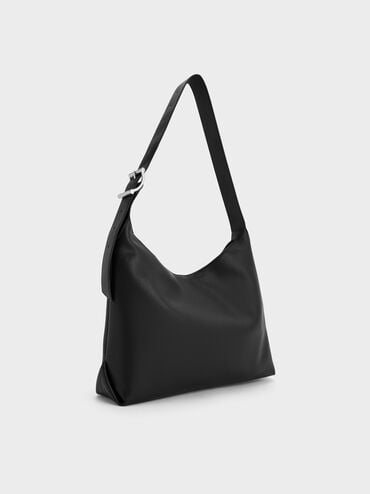 Zora Buckle-Strap Hobo Bag, Noir, hi-res