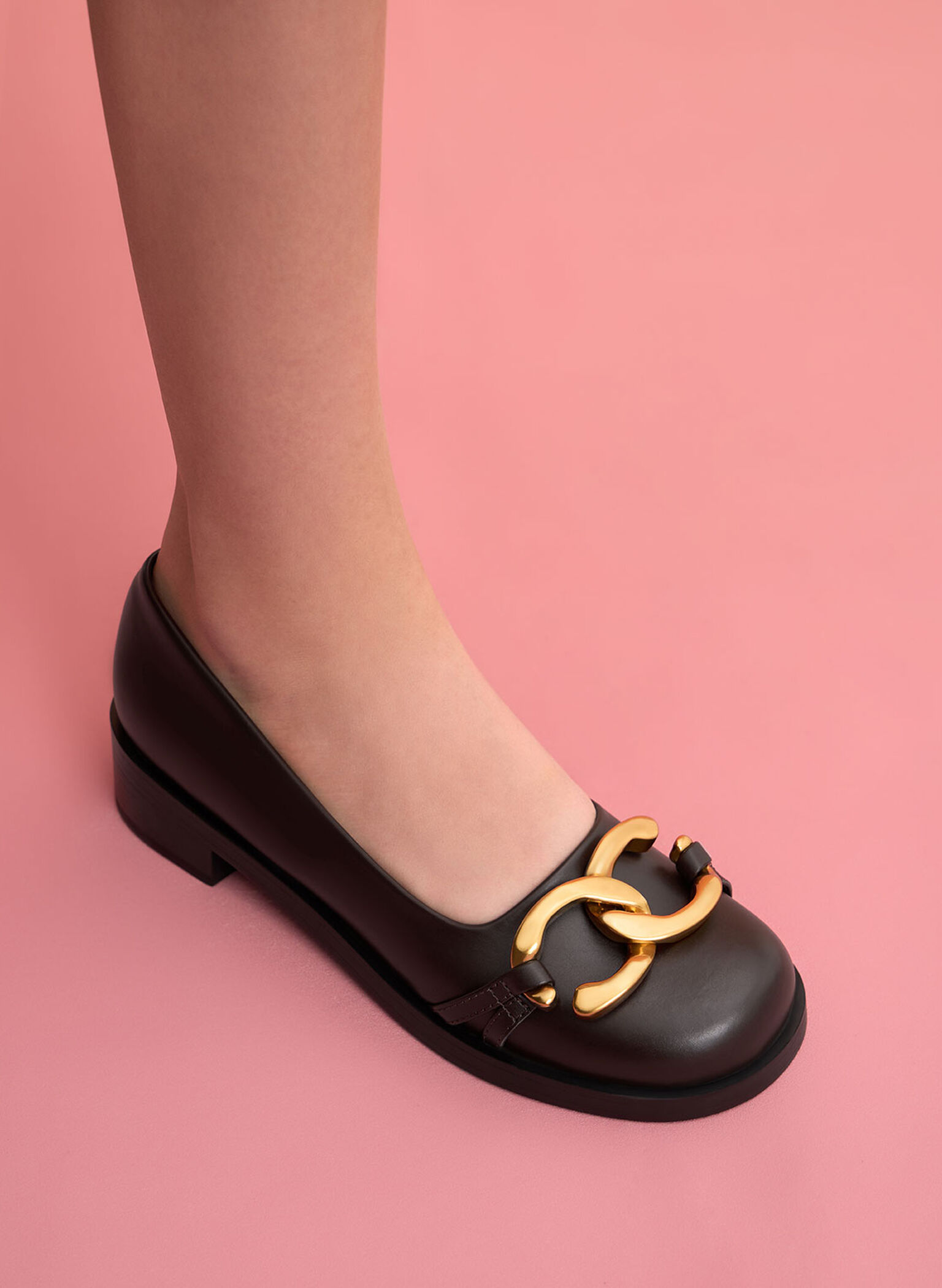 Chunky Metallic Accent Ballerinas, Dark Brown, hi-res