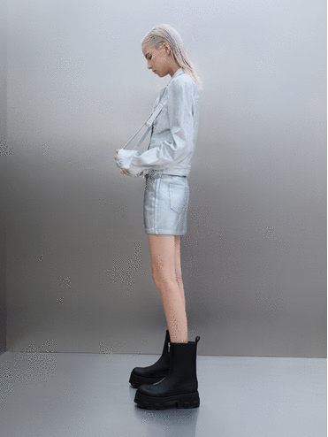 Zip-Up Platform Calf Boots, Black, hi-res