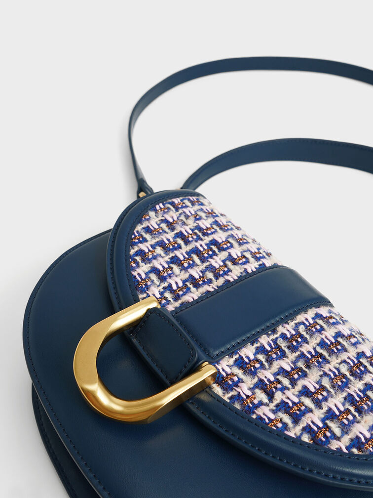 Gabine Tweed Saddle Bag, Navy, hi-res