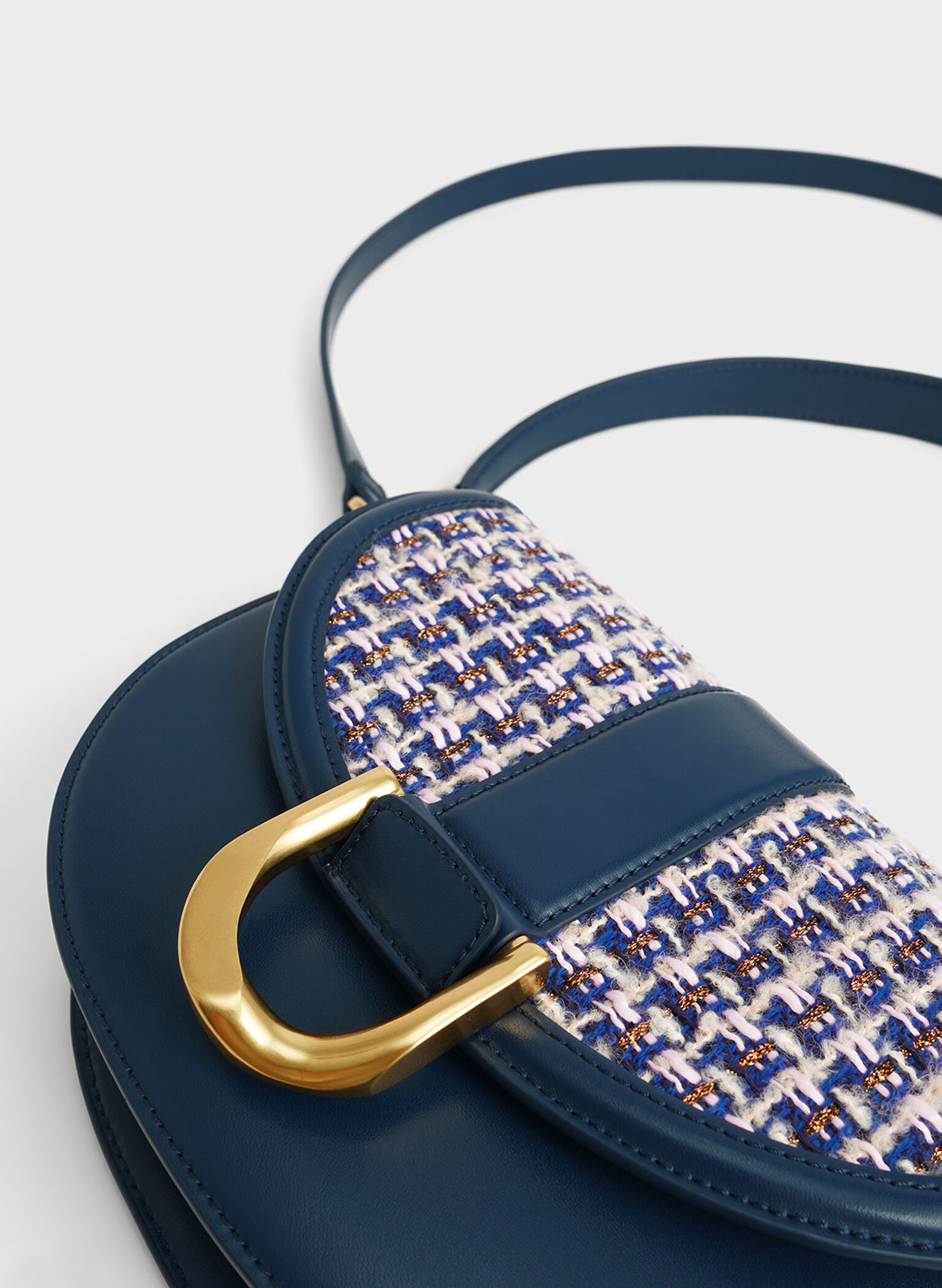 Gabine Tweed Saddle Bag, Navy, hi-res