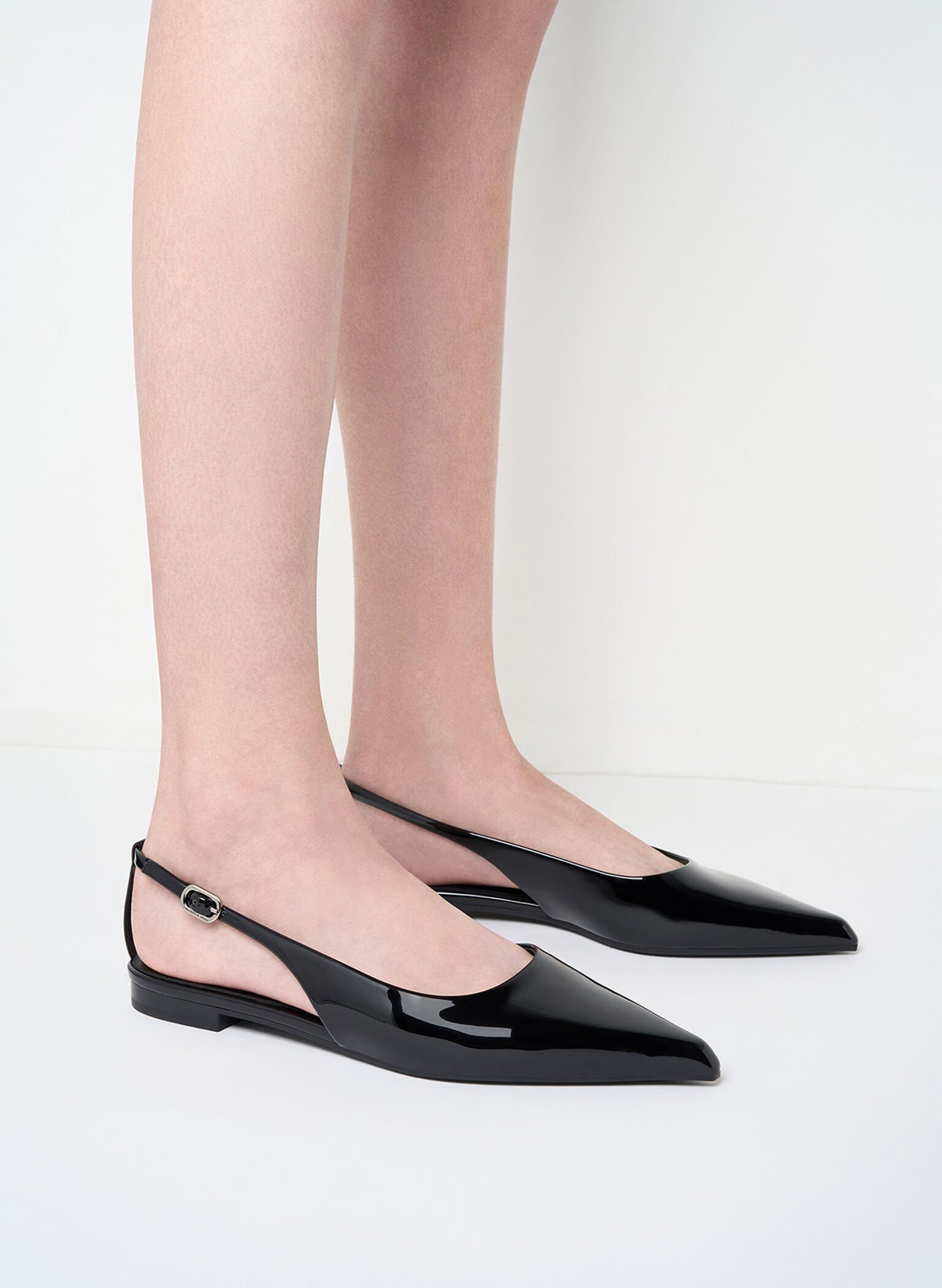 Patent Cut-Out Pointed-Toe Slingback Flats, Black Patent, hi-res