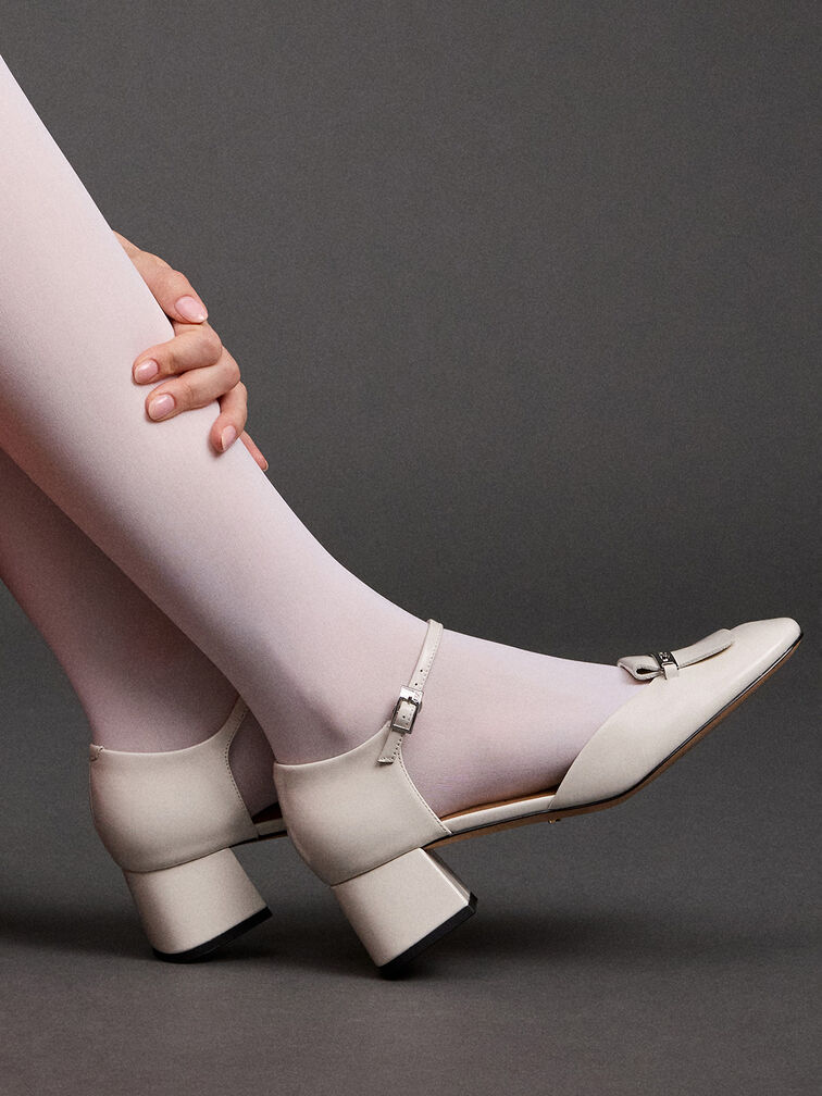 Leather Square-Toe D'Orsay Ankle-Strap Pumps, Chalk, hi-res