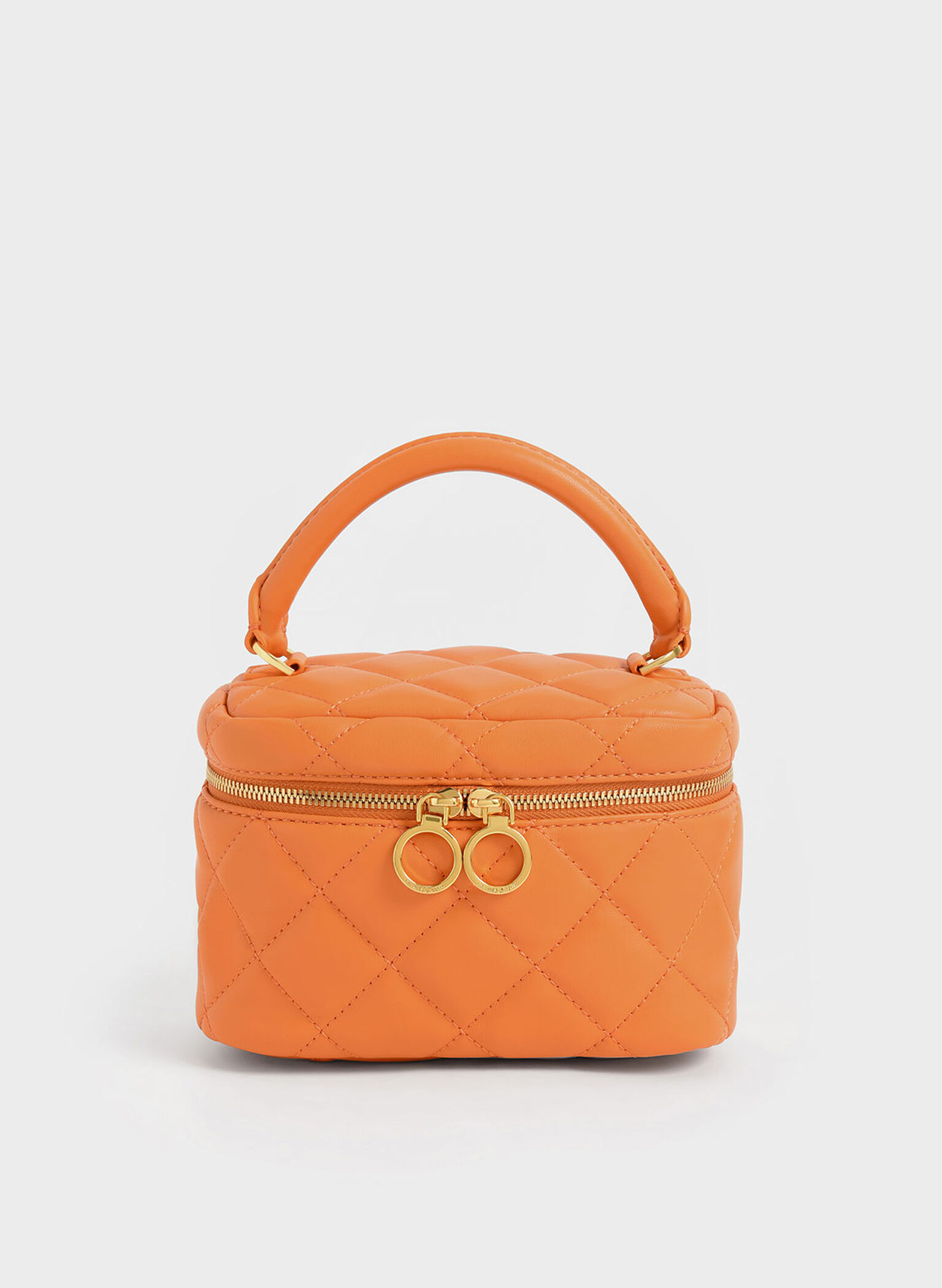 Quilted Two-Way Zip Mini Bag, Orange, hi-res