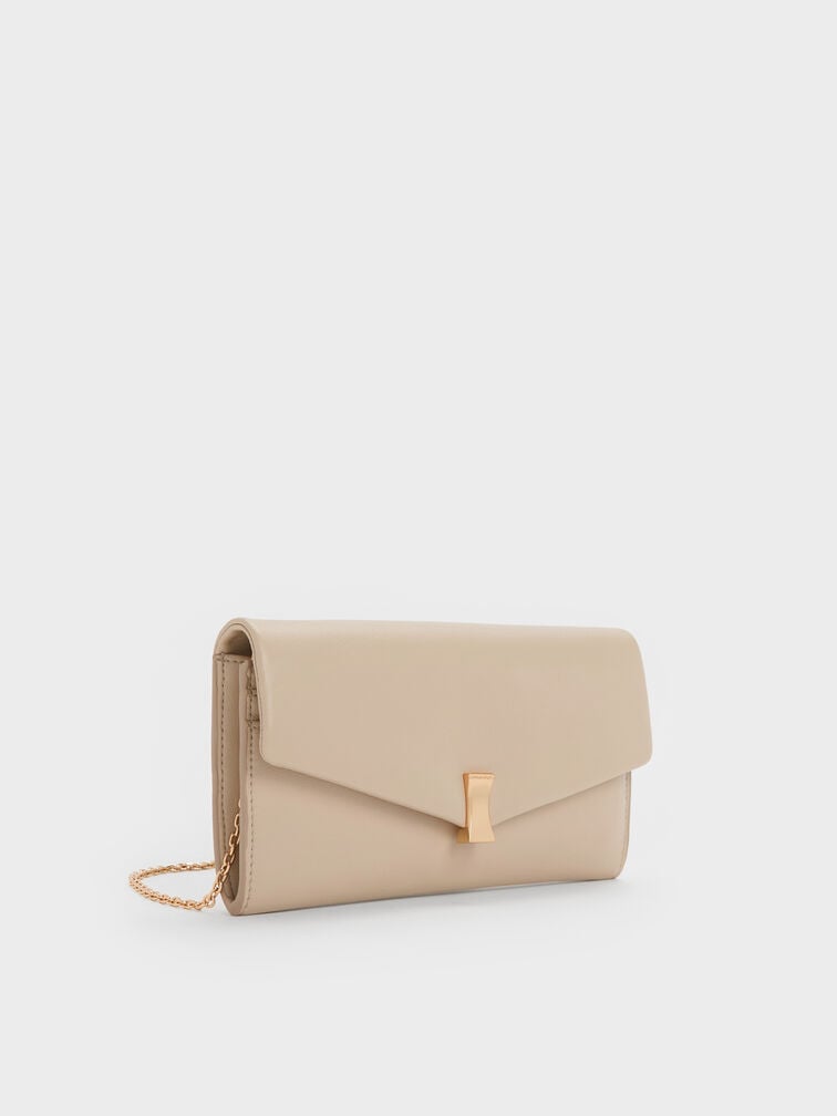 Lilibet Metallic-Accent Chain-Strap Long Wallet, Dusted Oat, hi-res