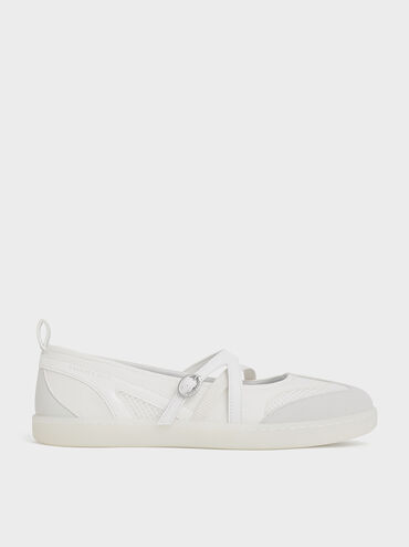 Mesh Two-Tone Ballet Sneakers, White, hi-res