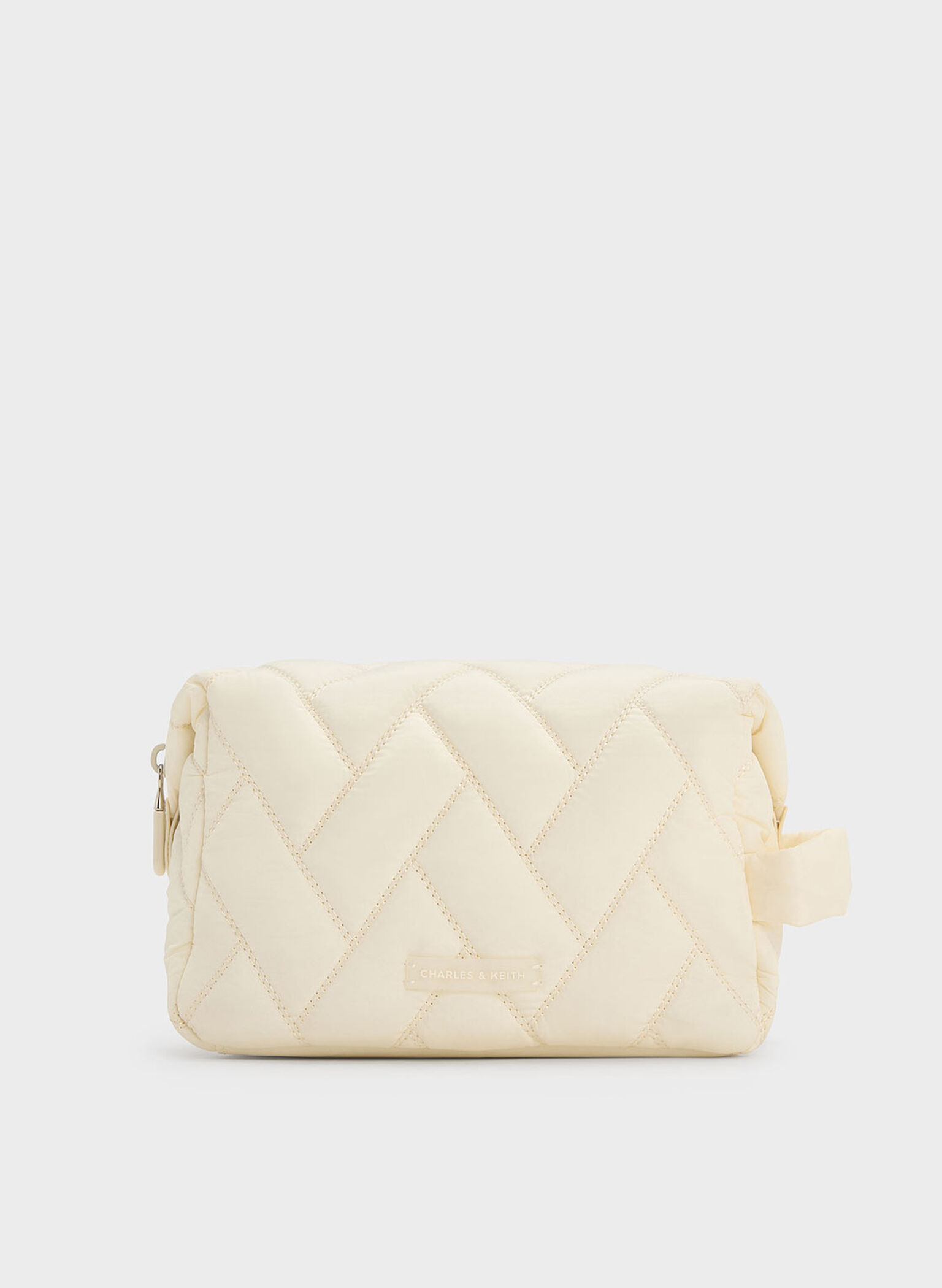 Nylon Chevron Pouch, Cream, hi-res