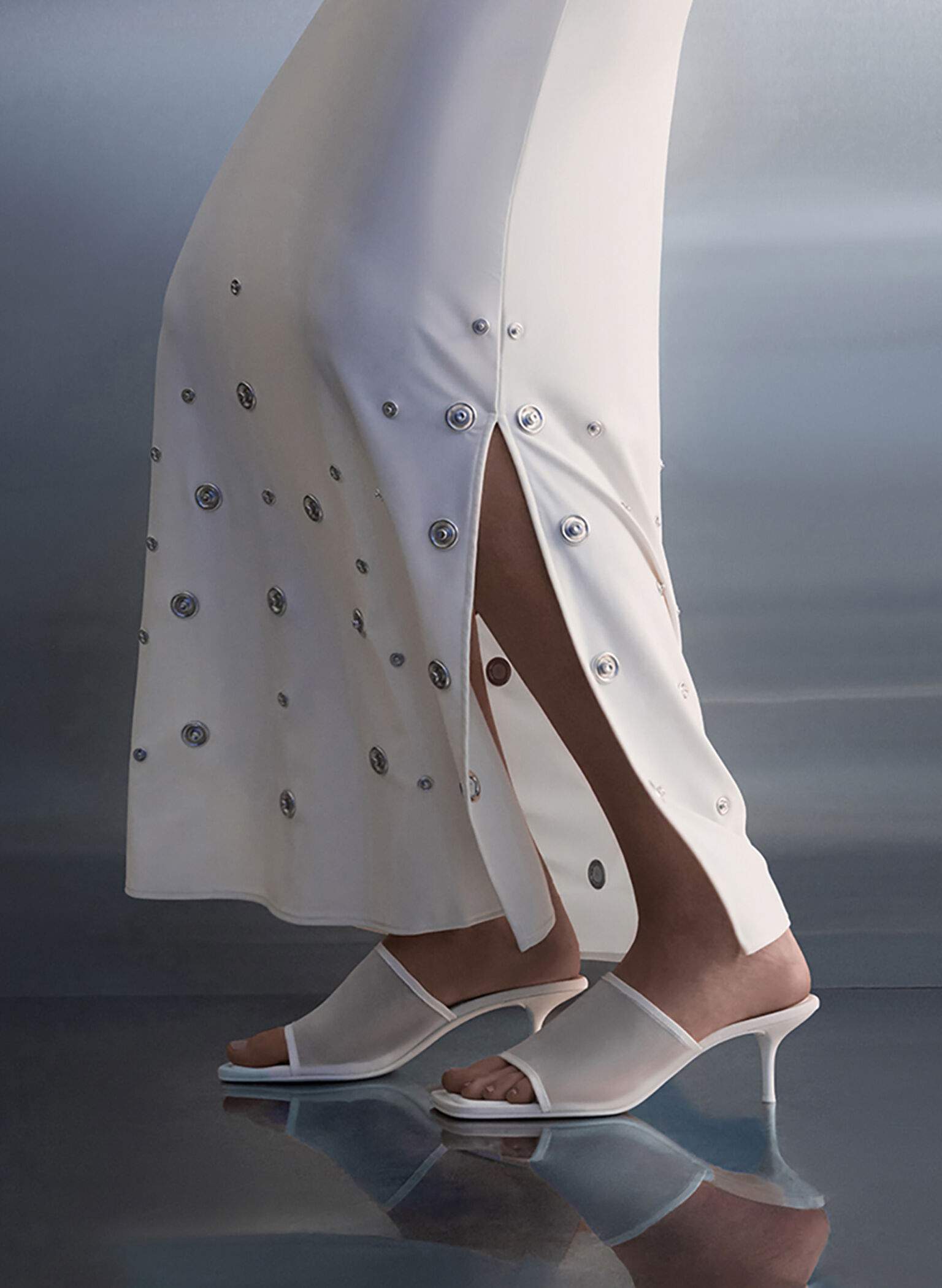 Loren Mesh Kitten-Heel Mules, White, hi-res