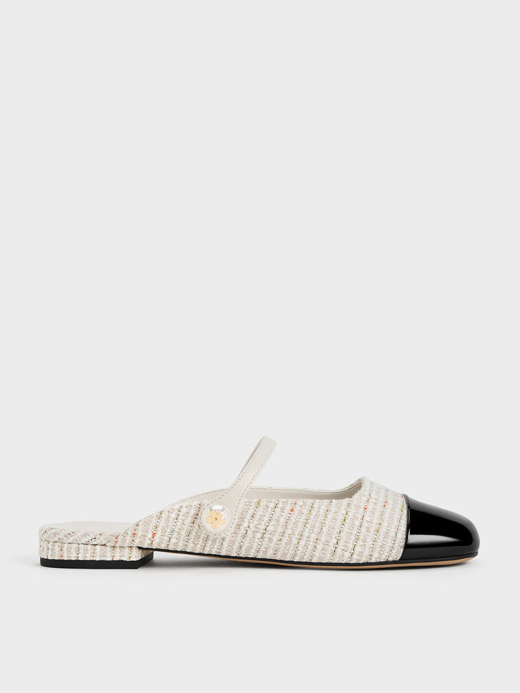 Aeryn Tweed Pearl Embellished Flat Mules, Cream, hi-res