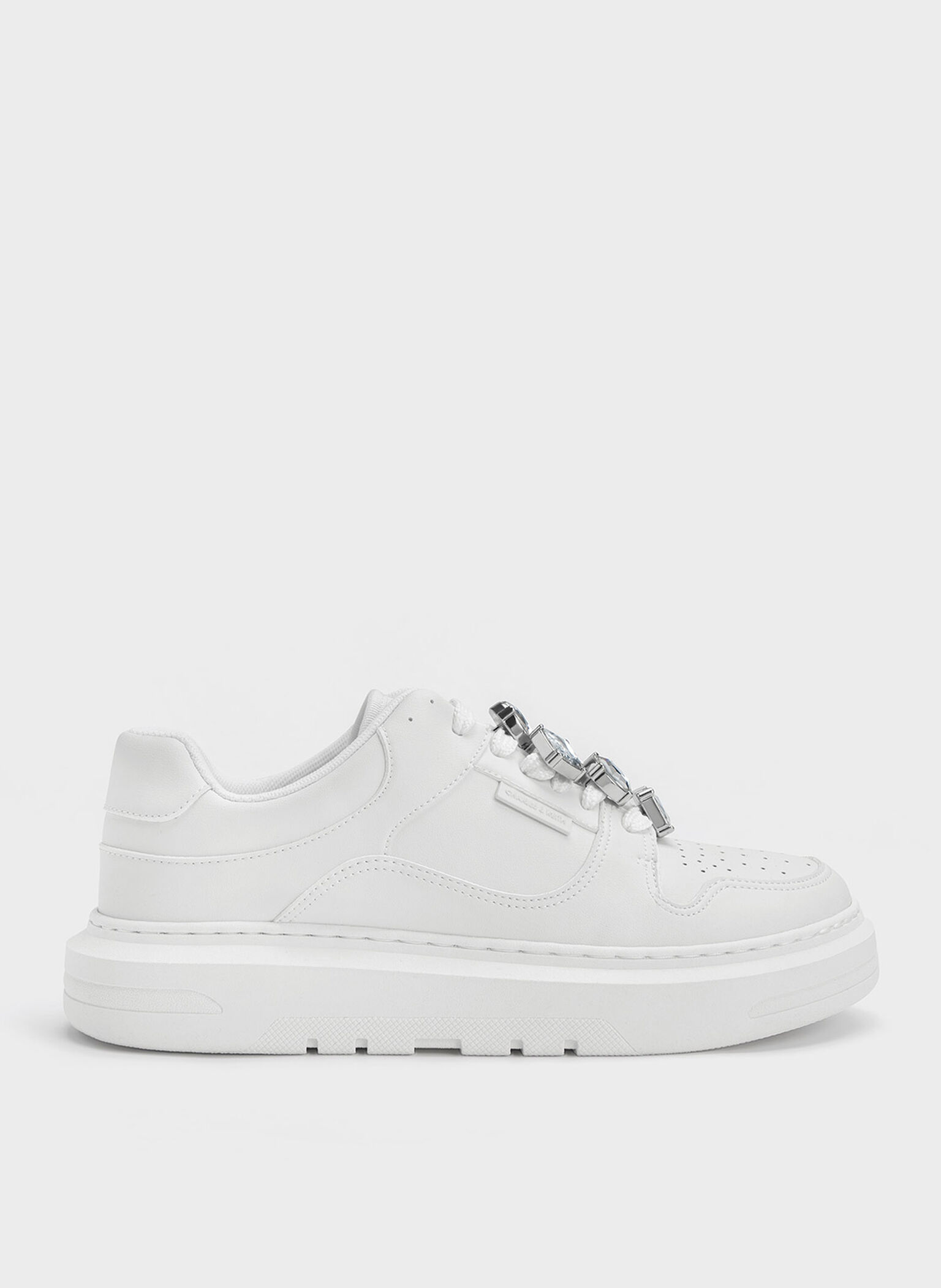 Gem-Embellished Platform Sneakers, White, hi-res