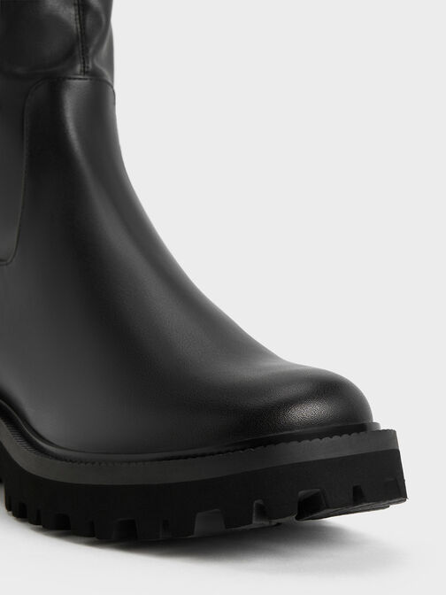 Platform Thigh High Boots, Black, hi-res
