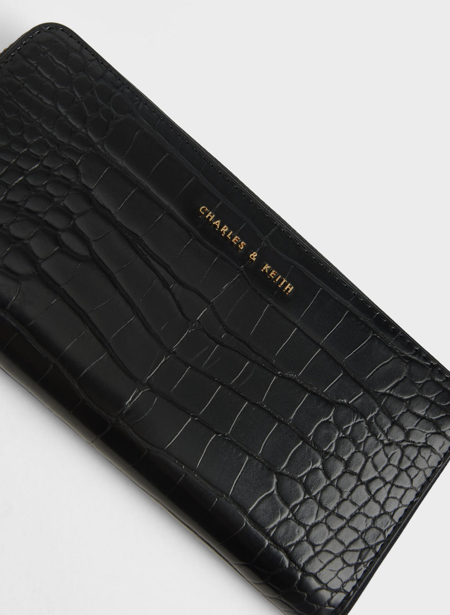 Croc-Effect Long Wallet, Black, hi-res