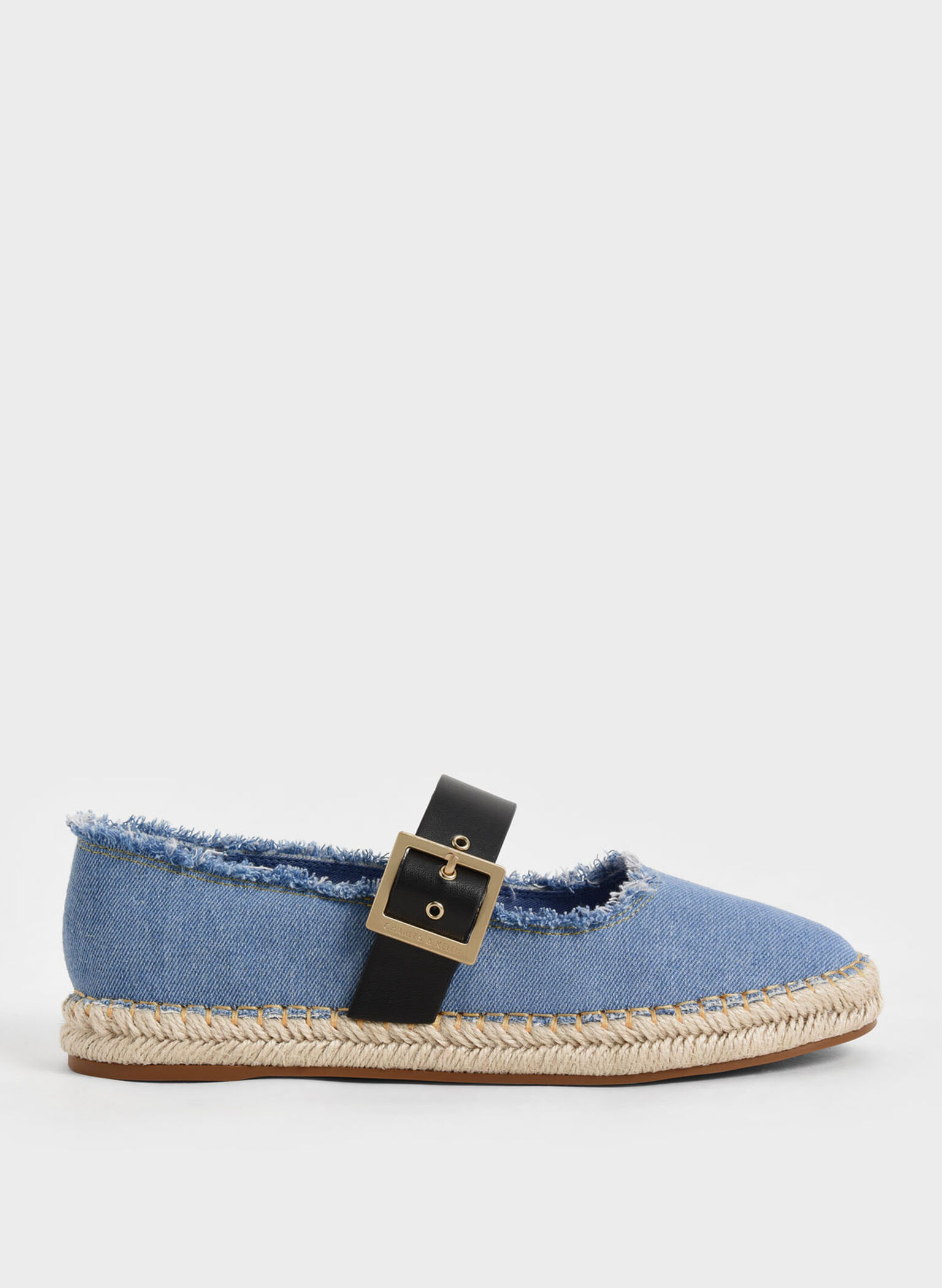 Buckled Denim Espadrille Flats, Blue, hi-res