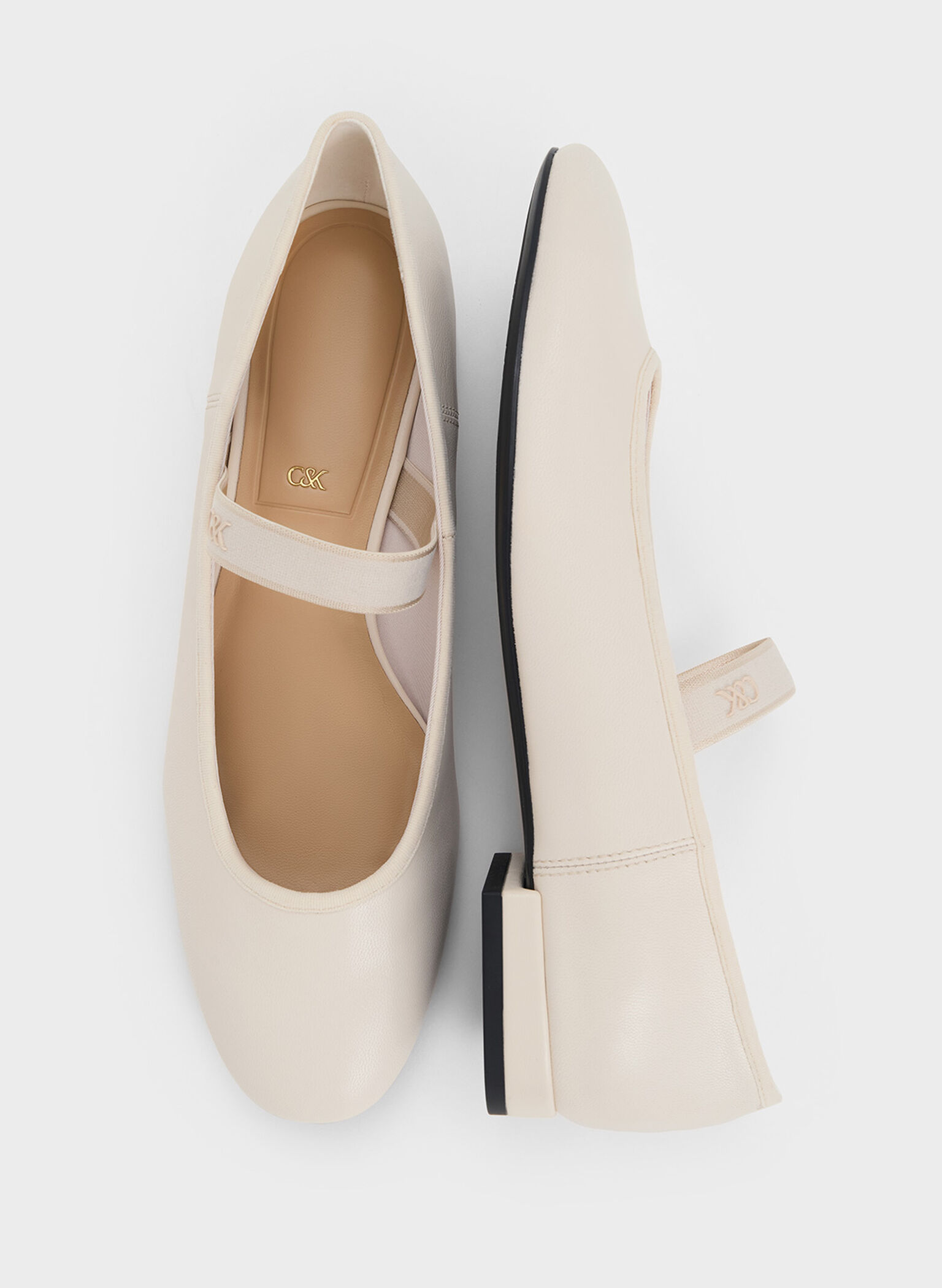 Leather Mary Jane Flats, Chalk, hi-res