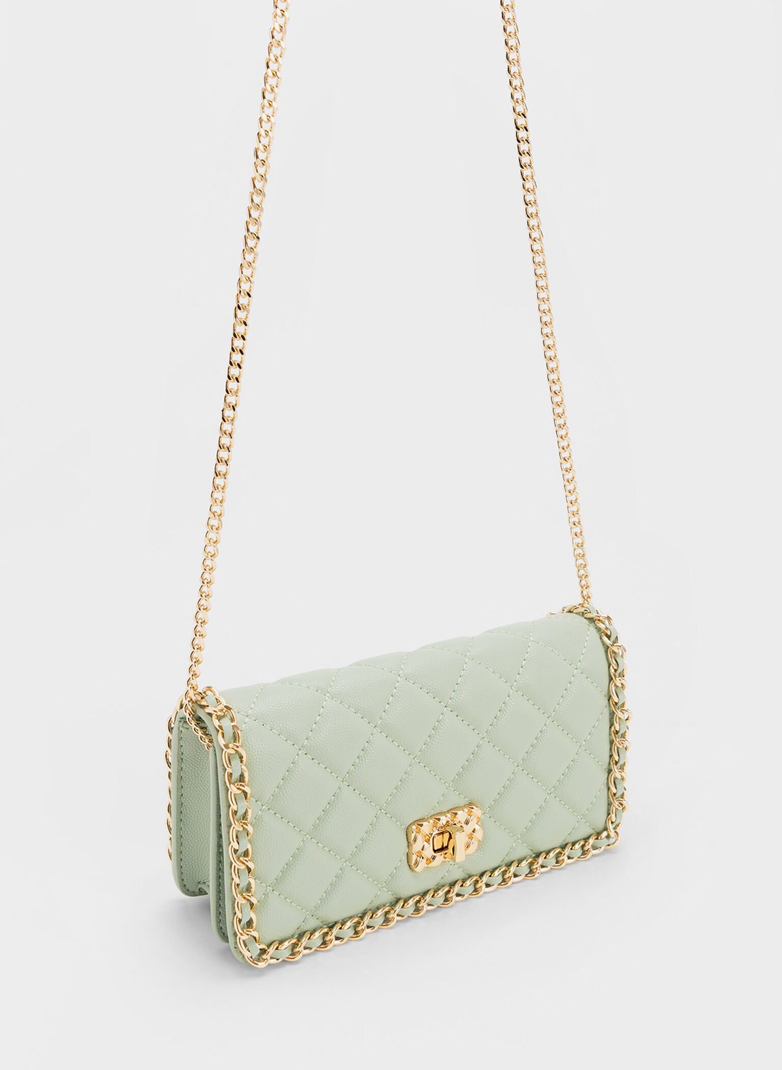 Micaela Quilted Long Wallet, Green, hi-res