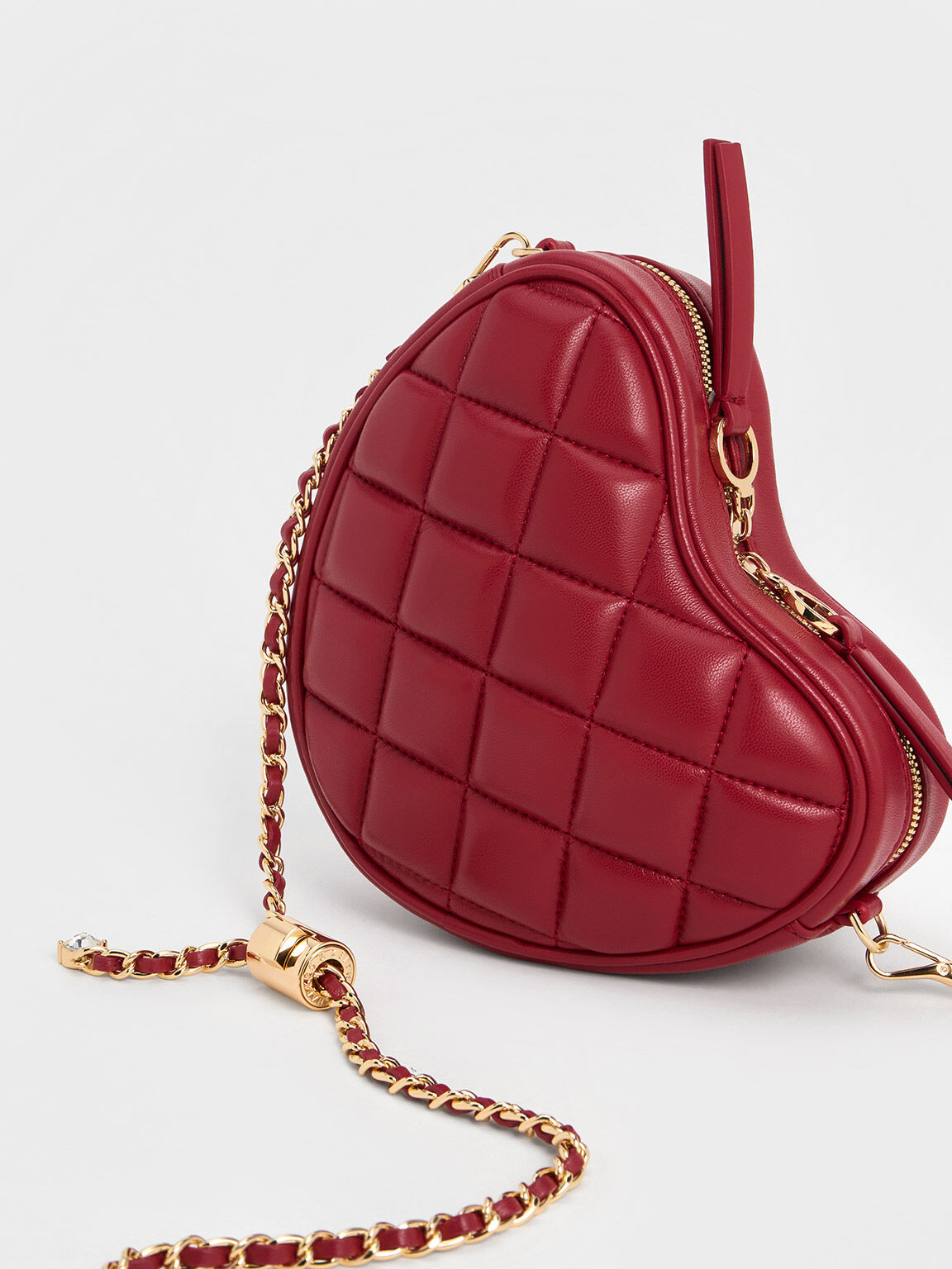 Philomena Quilted Heart Crossbody Bag Red