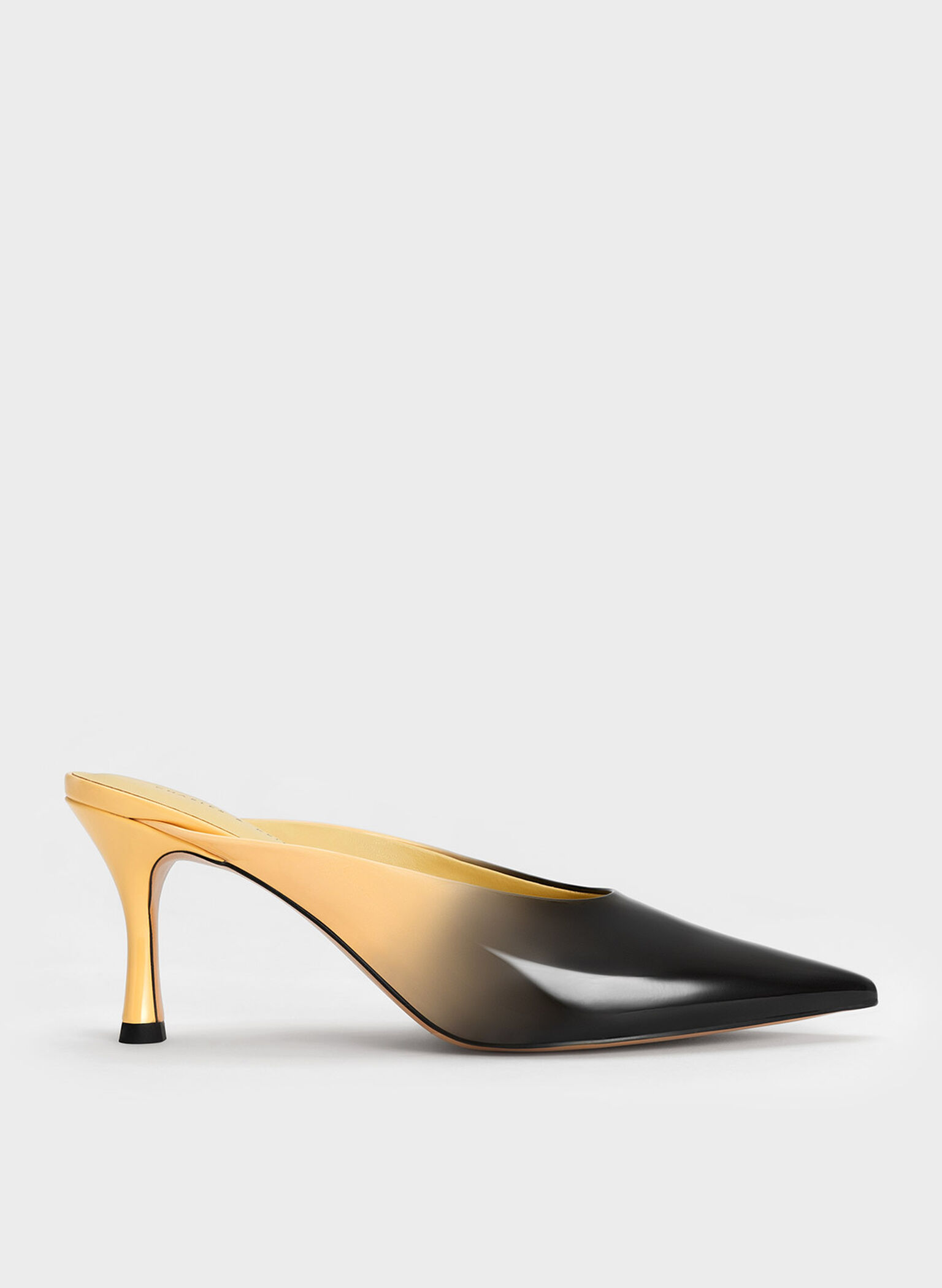 Patent Two-Tone Spool Heel Mules, Dark Grey, hi-res