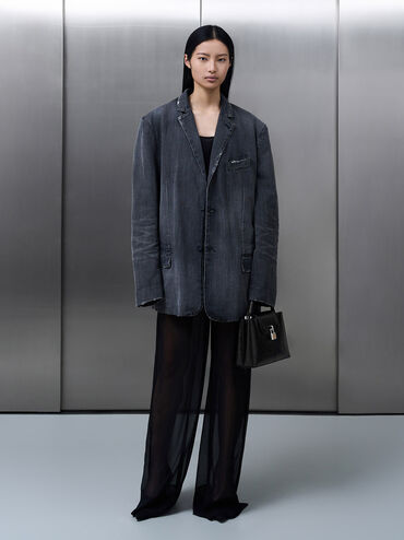 Suki Crinkle-Effect Top Handle Bag, Noir, hi-res