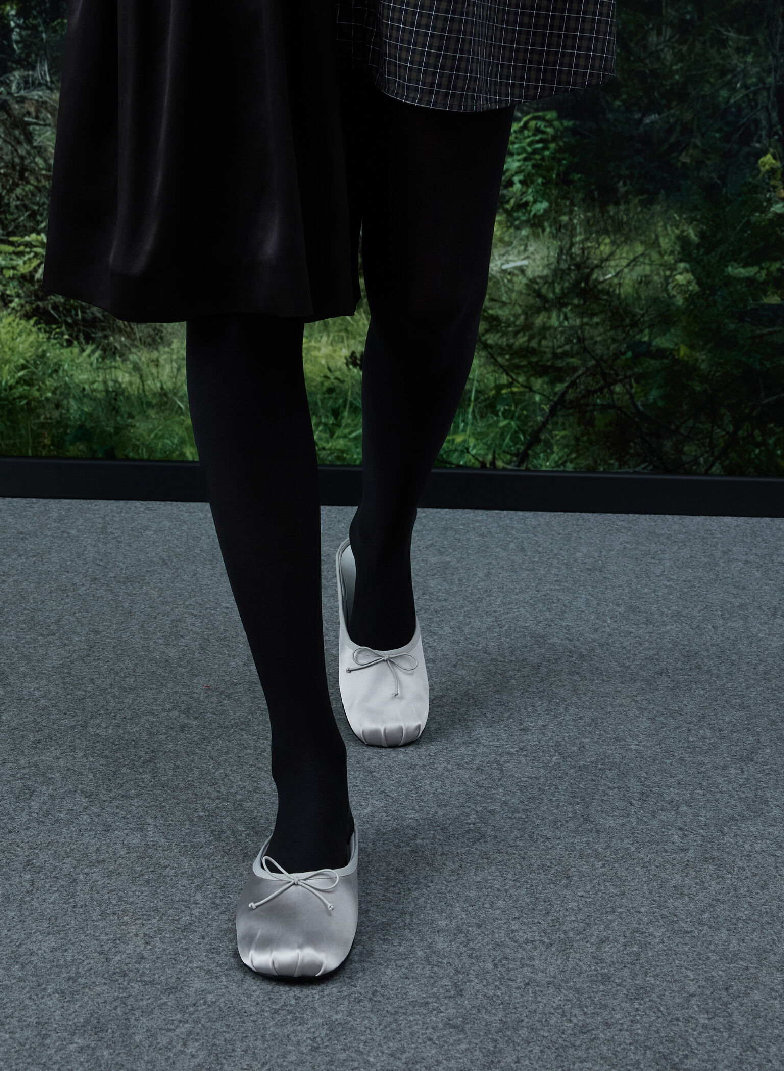Satin Bow Flat Mules, Silver, hi-res