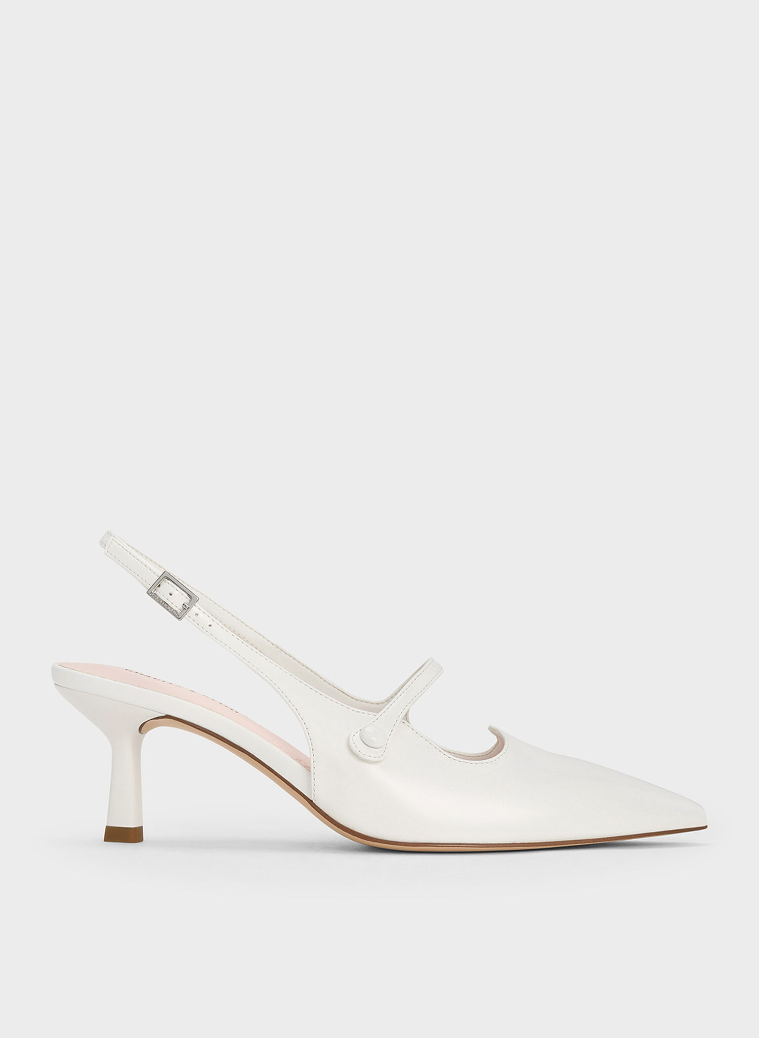 Pointed-Toe Mary Jane Slingback Pumps, White, hi-res