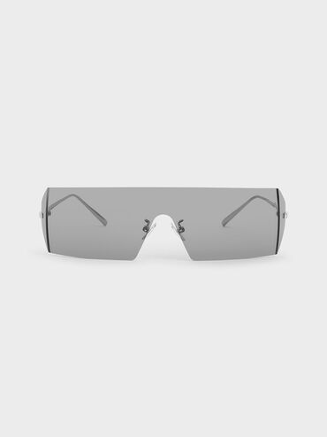 Rectangular Shield Sunglasses, Grey, hi-res