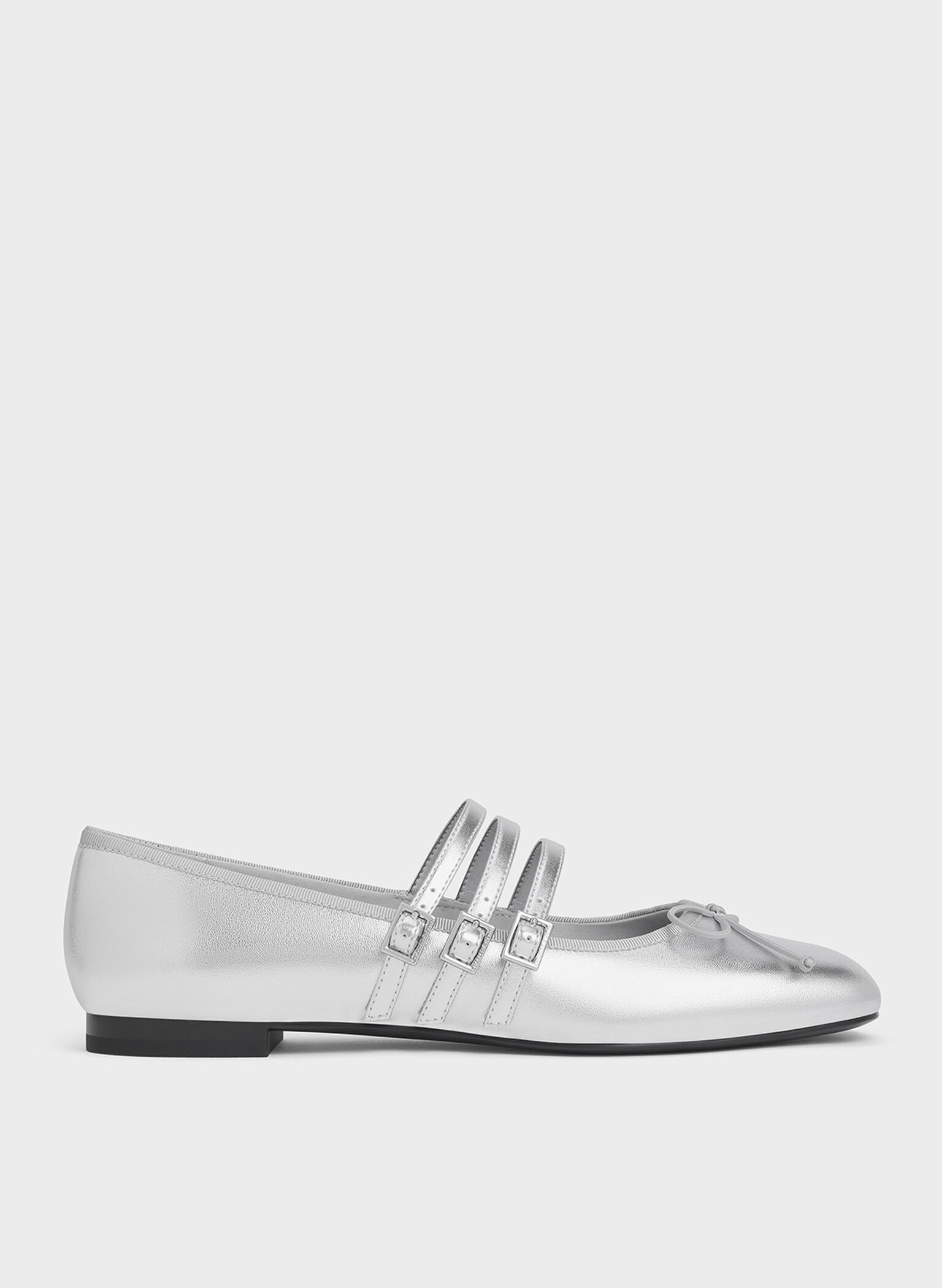Metallic Triple-Strap Mary Janes, Silver, hi-res