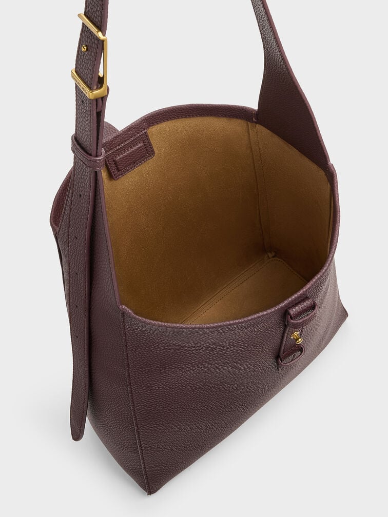 Beryl Recycled Leather Belted Hobo Bag, Wineberry Red, hi-res