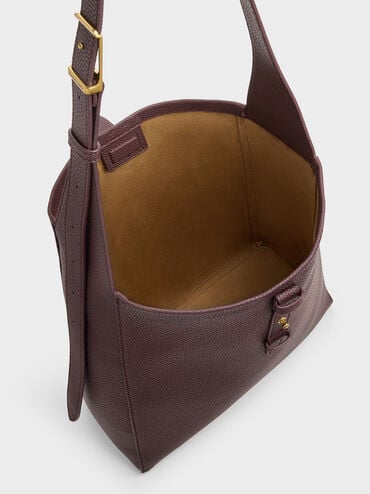 Beryl Recycled Leather Belted Hobo Bag, Wineberry Red, hi-res