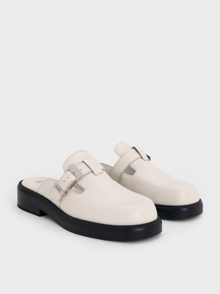Leather Buckled Mules, Chalk, hi-res