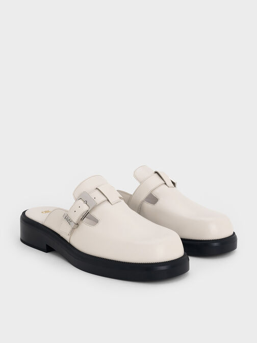 Leather Buckled Mules, Chalk, hi-res