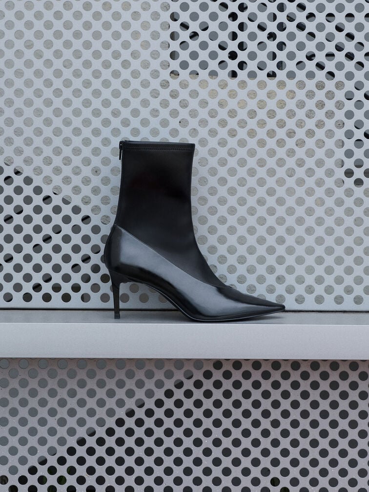 Pointed-Toe Back-Zip Stiletto-Heel Ankle Boots, Black Box, hi-res