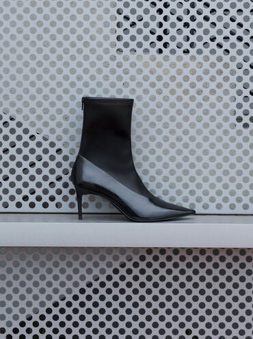 Pointed-Toe Back-Zip Stiletto-Heel Ankle Boots, Black Box, hi-res