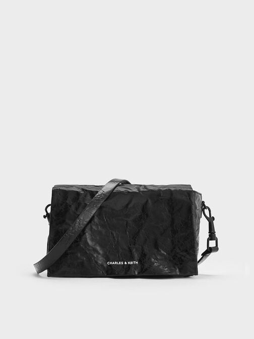 Matina Crinkle-Effect Crossbody Bag, Jet Black, hi-res