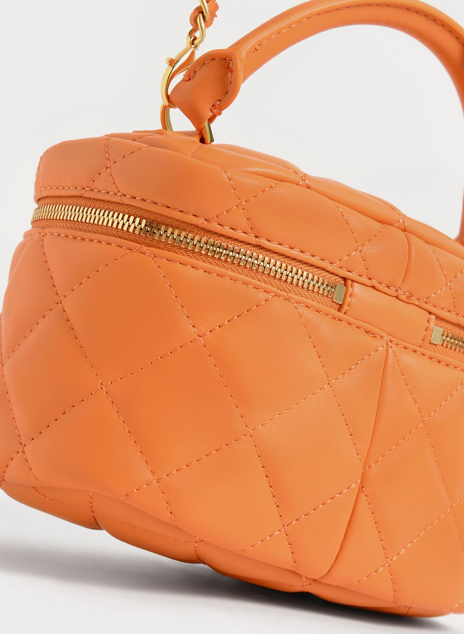 Quilted Two-Way Zip Mini Bag, Orange, hi-res
