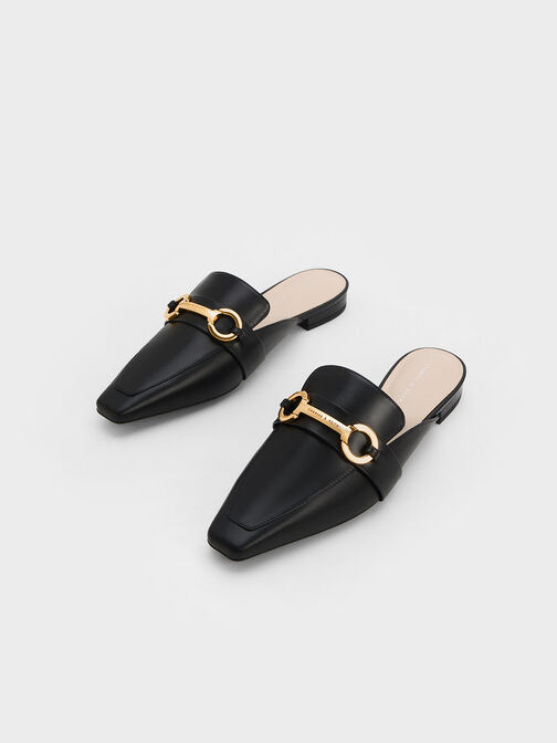 Metallic Accent Tapered Flat Mules, Black, hi-res