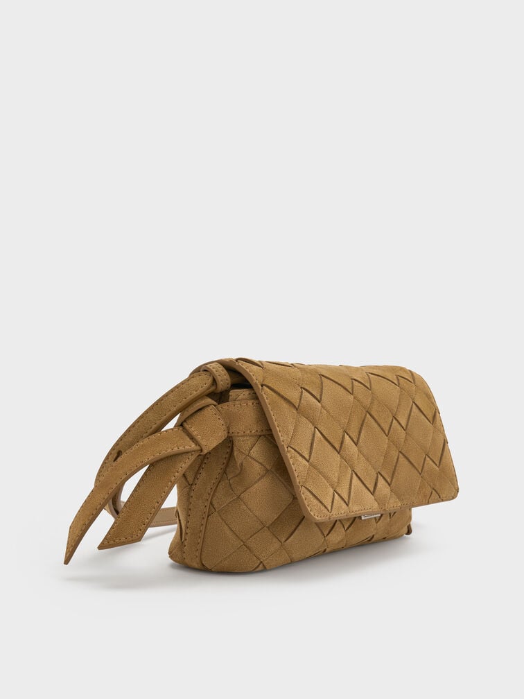 Ivette Recycled Suede Woven Crossbody Bag, Sahara Sand, hi-res