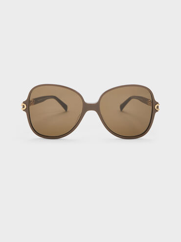 Delaney Recycled Acetate Chain-Link Butterfly Sunglasses, Chestnut Brown, hi-res