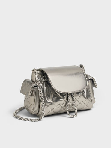 Duo Quilted Two-Way Front Flap Backpack, Pewter, hi-res