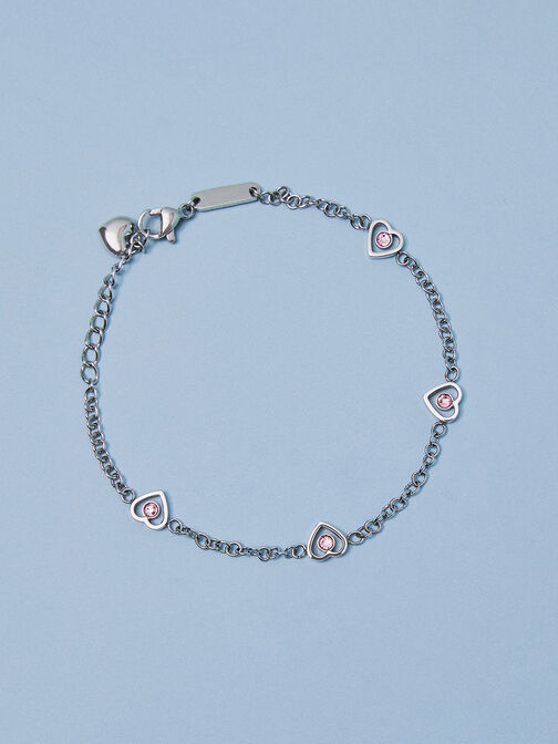 Malorie Crystal Heart Bracelet, Silver, hi-res