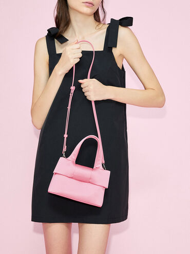 Satin Bow Bucket Bag, Flamingo Pink, hi-res