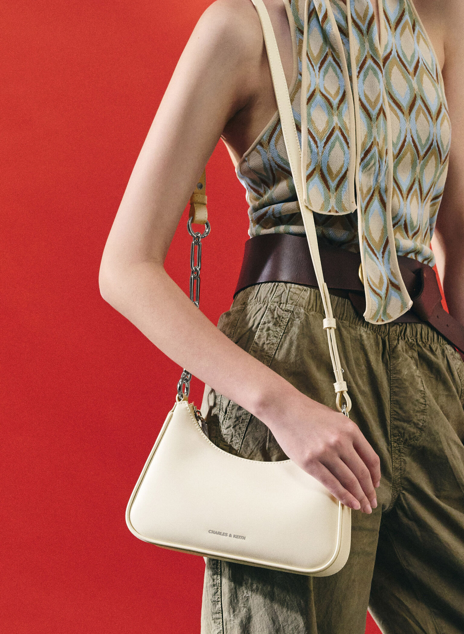 Lane Chain-Link Shoulder Bag, Cream, hi-res