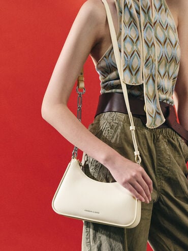 Lane Chain-Link Shoulder Bag, Cream, hi-res